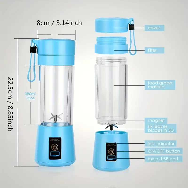 TSS Portable and Rechargeable Blender 380ml - Make delicious juices and smoothies on the go