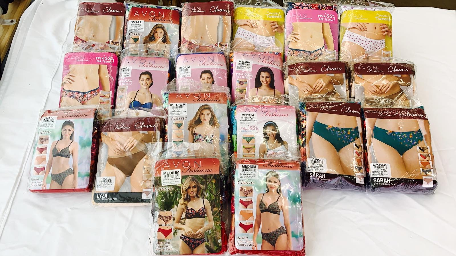 10 MULTIPACKS OF AUTHENTIC AVON UNDIES EACH PACK IS 5 OR 7 SETS