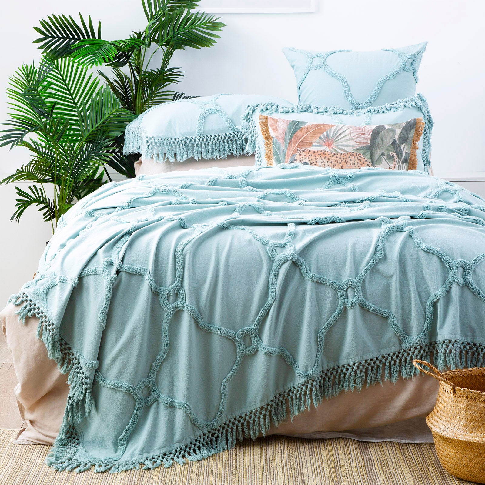 Park avenue Moroccan 100% Cotton Chenille Vintage washed Tufted Bed Cover set  Bright