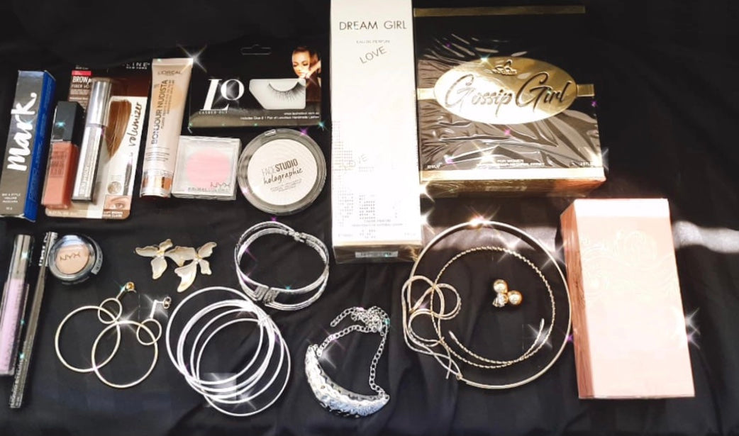 Teen girls and young women mystery box full of make up and jewelry and perfume