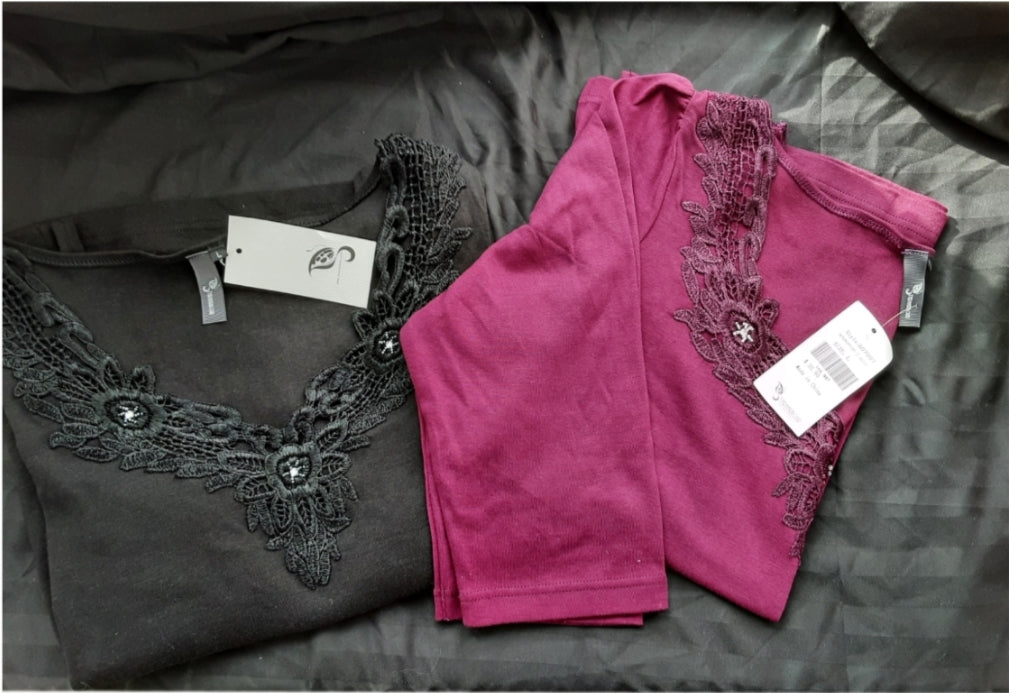 2 PACK 3/4 SLEEVE EMBROIDED WOMENS TOPS