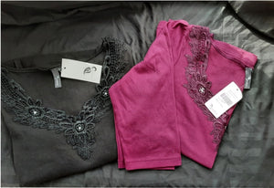 2 PACK 3/4 SLEEVE EMBROIDED WOMENS TOPS