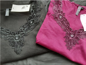 2 PACK 3/4 SLEEVE EMBROIDED WOMENS TOPS